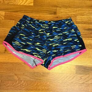 Nike Women’s Medium Blue Neon Lined Running Shorts Athletic Sporty Athleisure